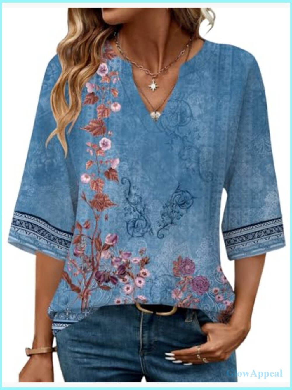 Dressy 3/4 Length Sleeve Blouse Business Casual Button Down Shirt Pull On - Picture 2 of 7